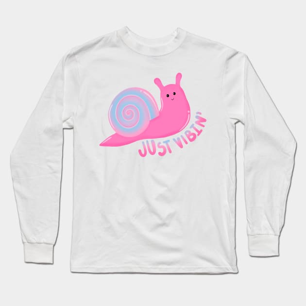 Just Vibin’ Pink Snail Long Sleeve T-Shirt by Moon Ink Design